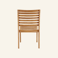 Birmingham stacking side chair rear view, showing solid teak frame construction