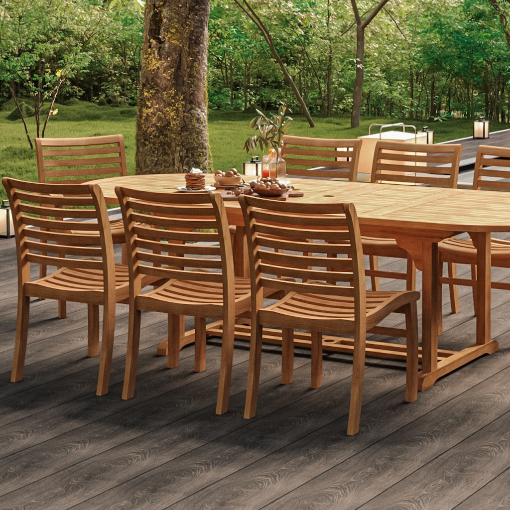 Birmingham stacking side chair in an outdoor poolside setting