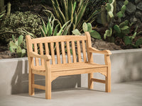 Colton bench in a garden setting, solid Grade-A teak outdoor bench