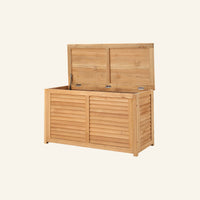 Teak cushion box detail, teak grain and mortise-and-tenon joinery