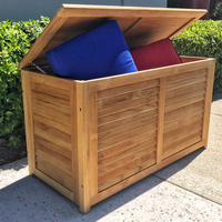 Teak cushion box shown outdoors, solid Grade-A teak storage by HiTeak