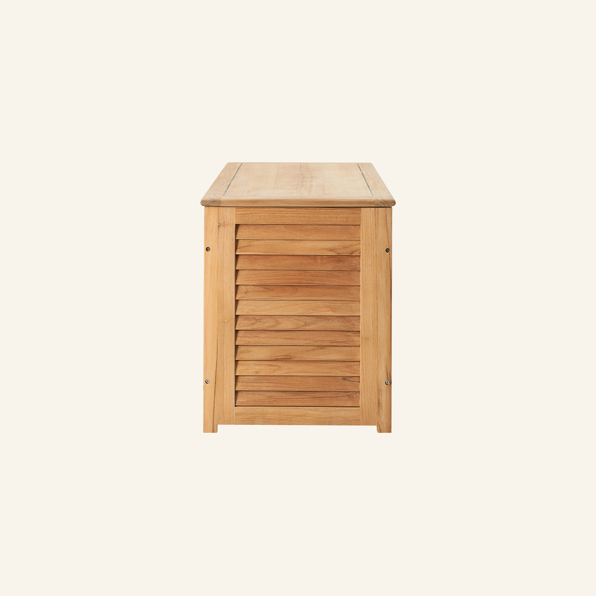 Teak cushion box, side profile in solid teak