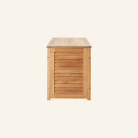 Teak cushion box, side profile in solid teak