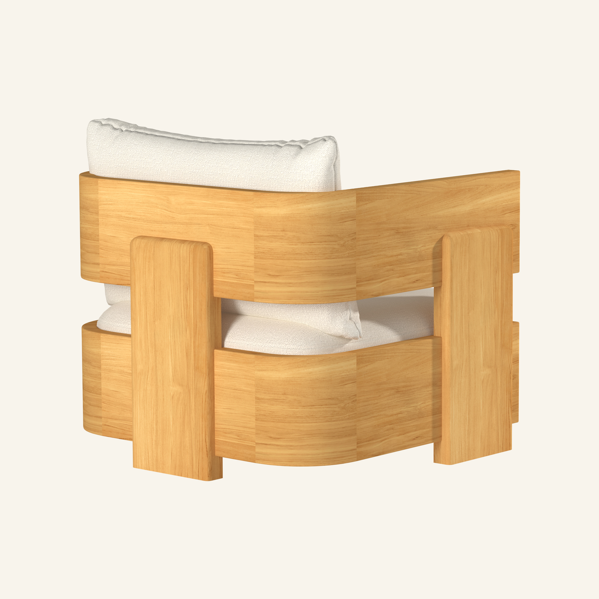 Forma club chair in Canvas, rear view showing solid teak frame construction