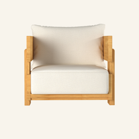 Forma club chair in Canvas, front view of the solid teak frame