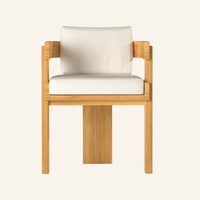 Canvas Forma dining armchair front view, solid teak outdoor dining chair