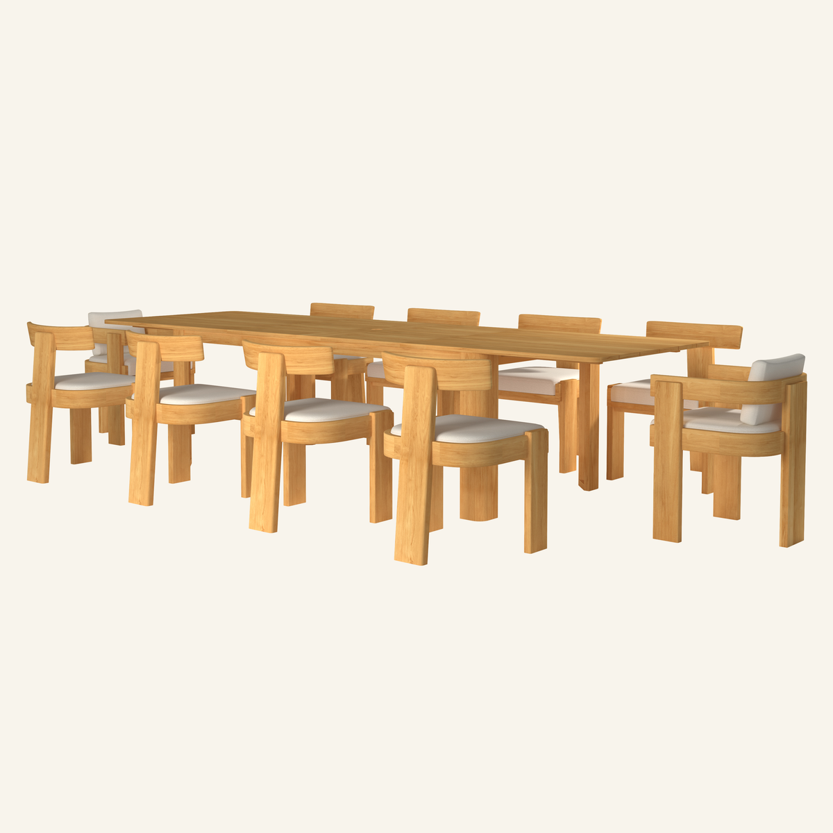 Canvas Forma dining set by HiTeak, solid Grade-A teak outdoor furniture