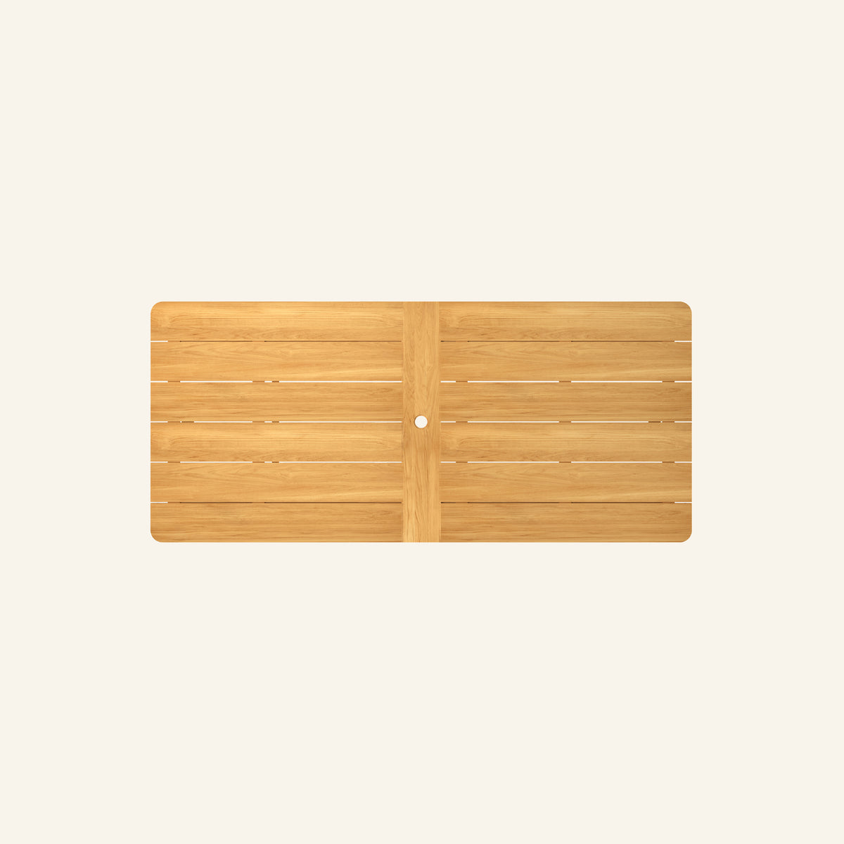 Forma dining table from above, slatted solid teak tabletop