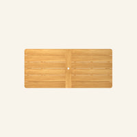Forma dining table from above, slatted solid teak tabletop