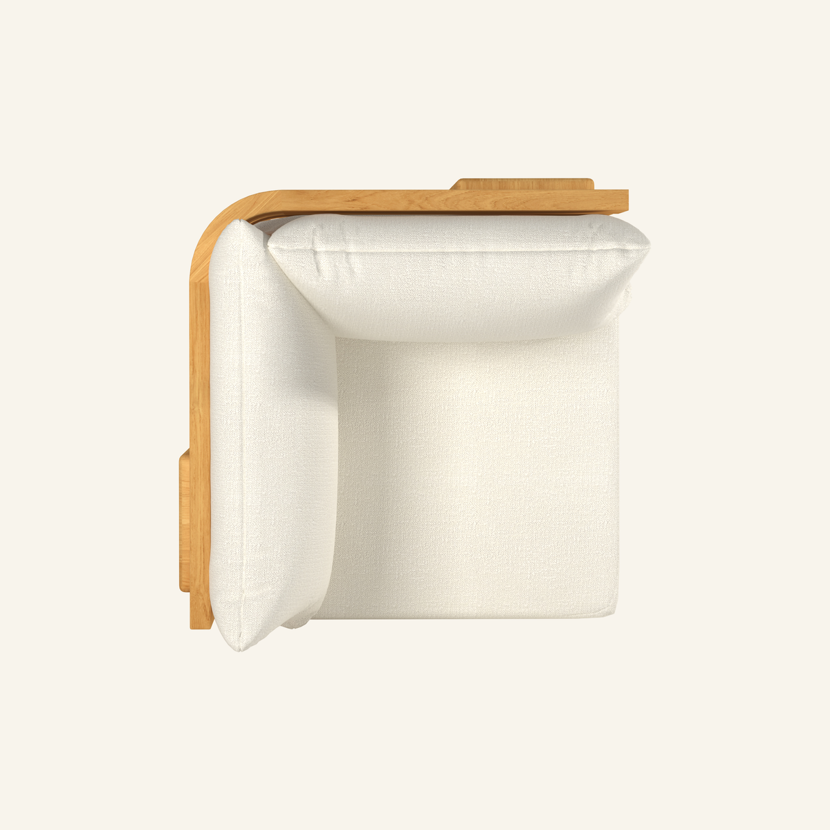 Forma sectional corner club chair in Canvas, overhead view of seat and cushions