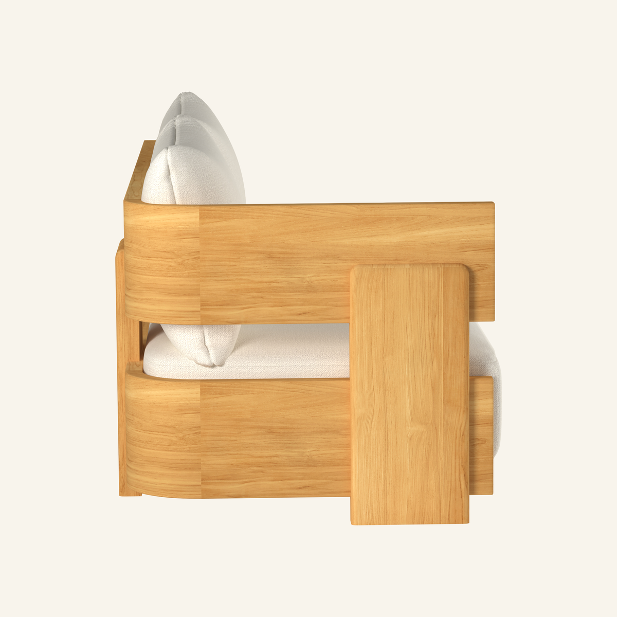Forma sectional left sofa in Canvas, side profile of the solid teak frame