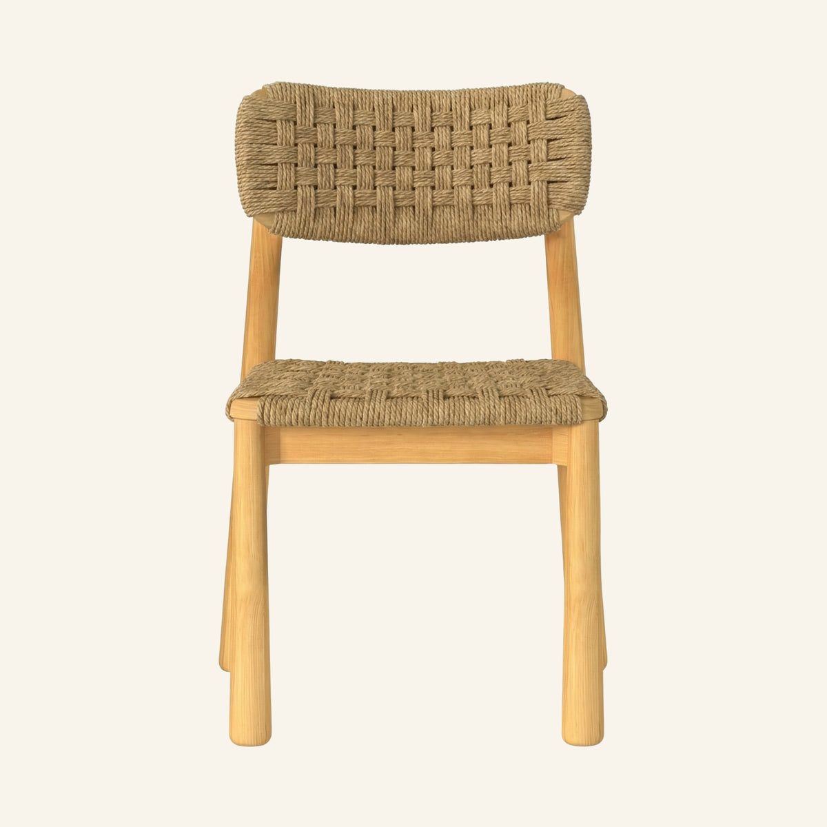 Isla dining chair front view, solid teak outdoor dining chair