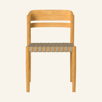 Kaia dining side chair front view, solid teak outdoor dining chair