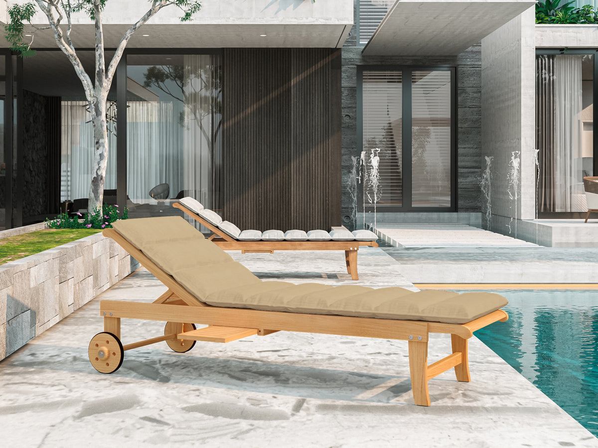 Lance sunlounger in camel in an outdoor poolside setting