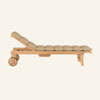 Lance sunlounger in camel, side profile in solid teak