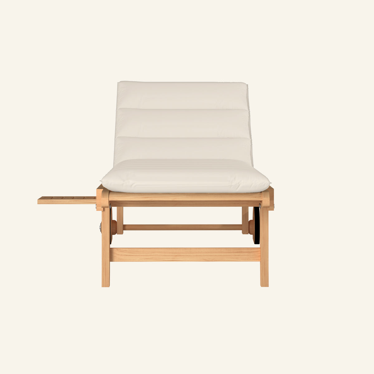 Lance sunlounger in canvas, shown from the front in solid teak