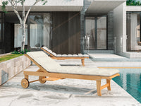 Lance sunlounger in canvas on a sun deck, solid teak chaise lounge