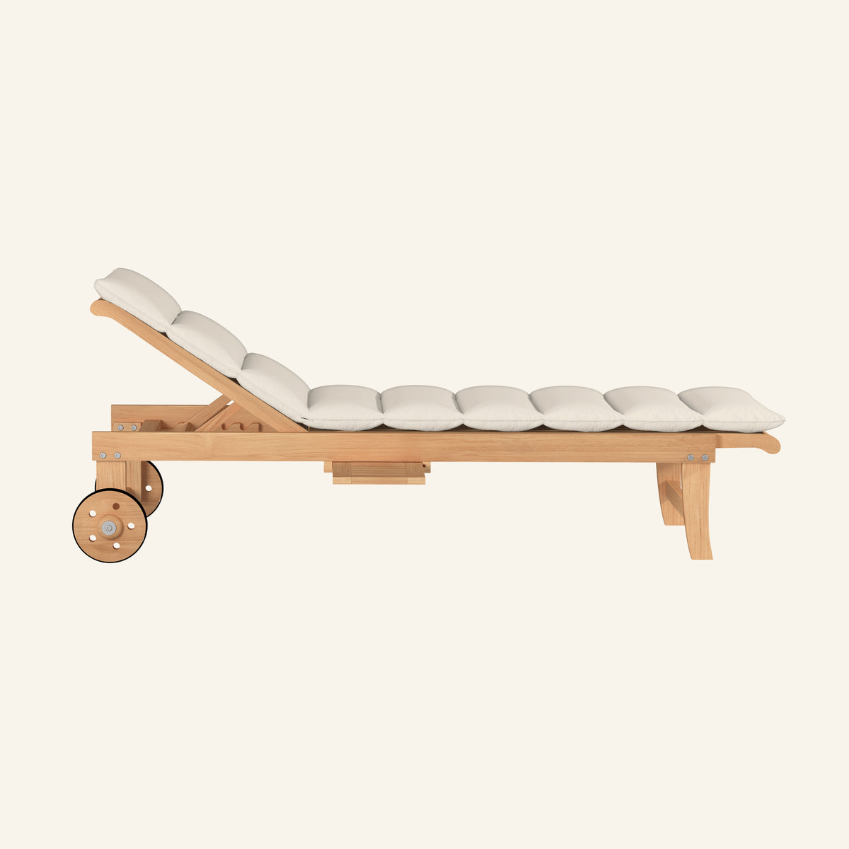 Lance sunlounger in canvas, side profile in solid teak