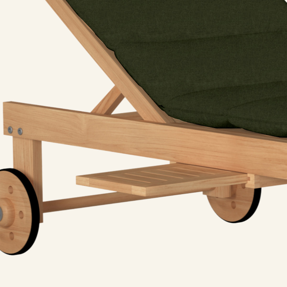 Lance sunlounger in jungle, detail of teak grain and joinery