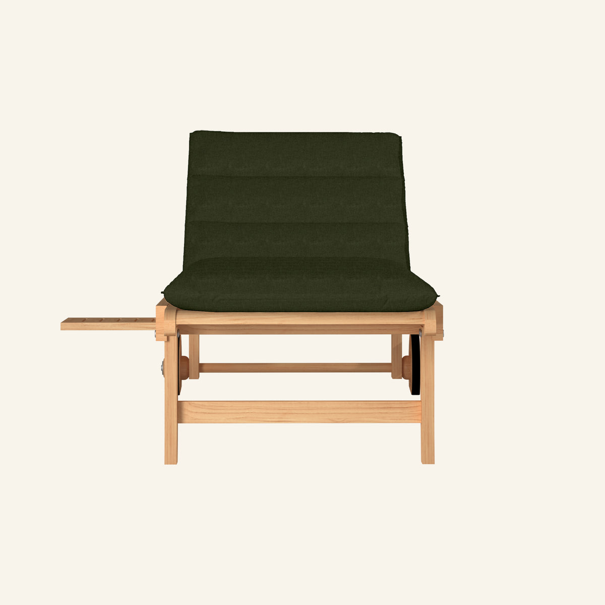 Lance sunlounger in jungle, shown from the front in solid teak