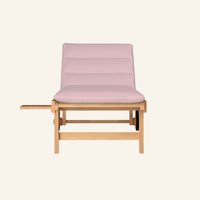 Lance sunlounger in pink, shown from the front in solid teak