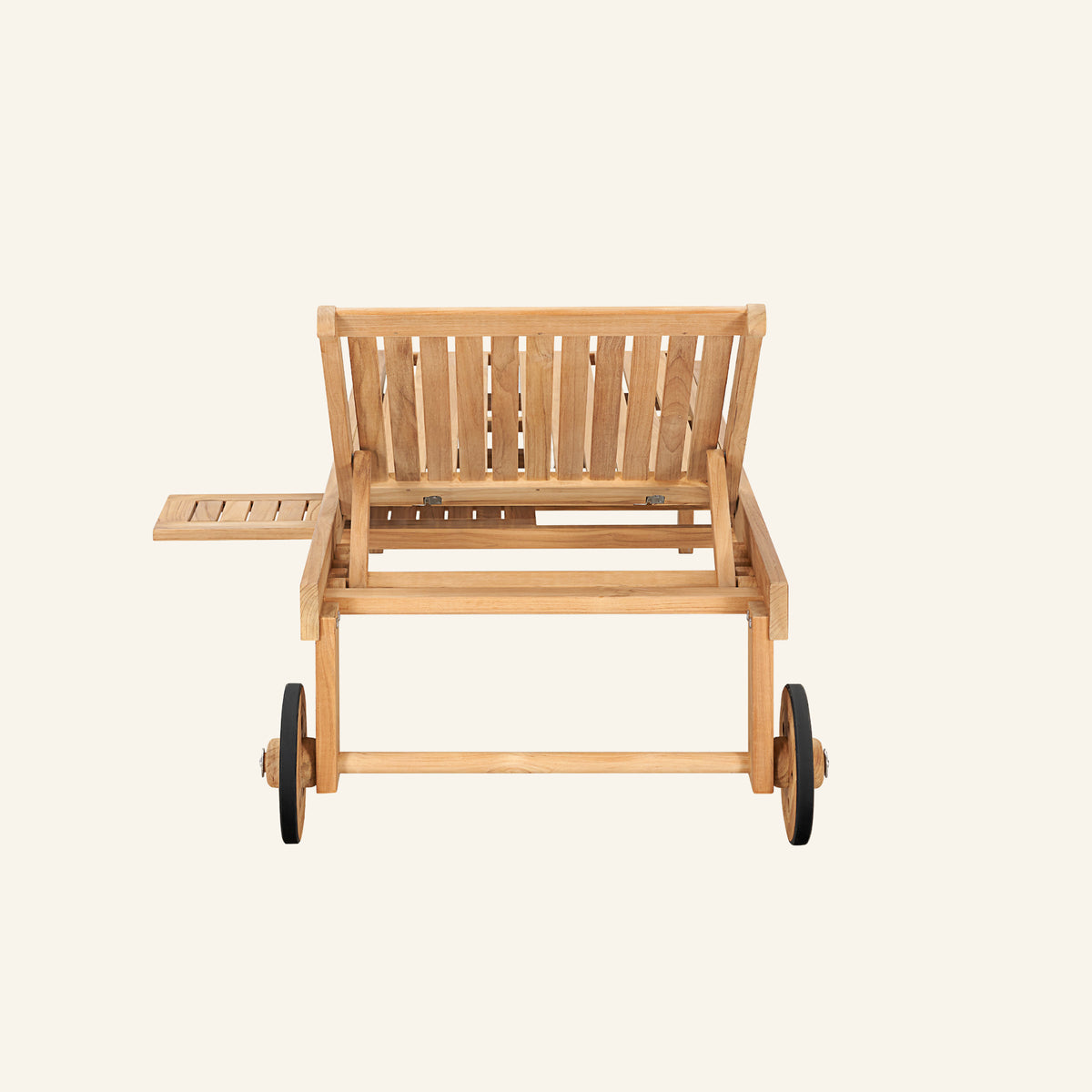 Lance sunlounger shown from the rear, solid teak construction