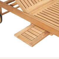 Lance sunlounger detail, teak grain and mortise-and-tenon joinery