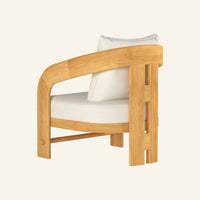 Mira lounge chair, rear view showing solid teak frame construction