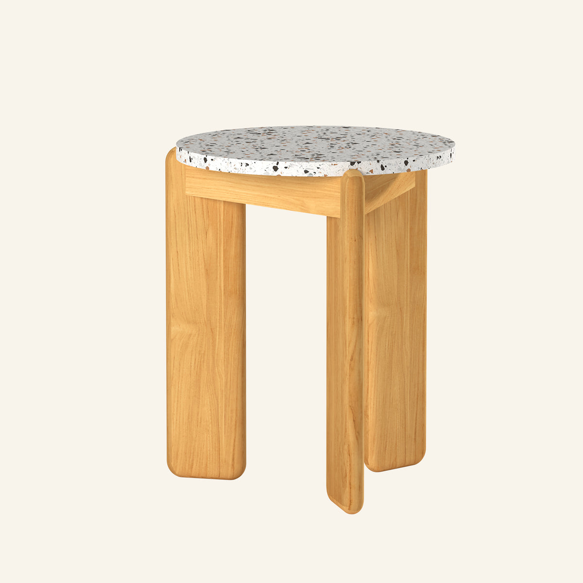 Mori side table side view, solid Grade-A teak frame