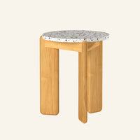 Mori side table side view, solid Grade-A teak frame