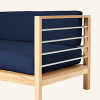 SoHo sectional right sofa detail in Navy, teak grain and joinery