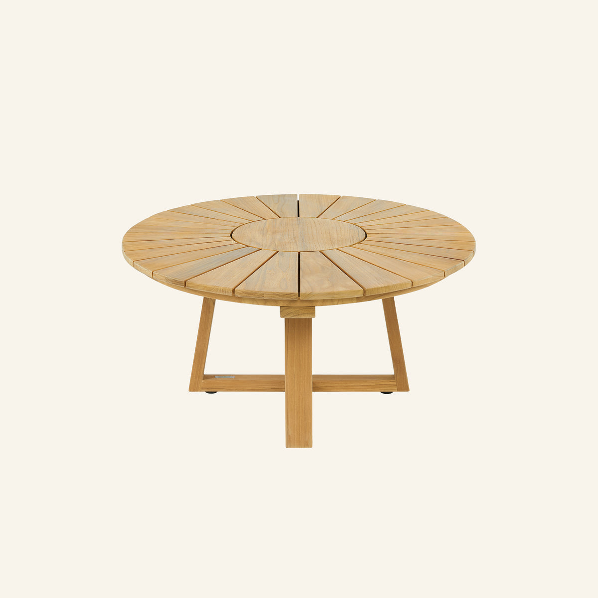 Solis coffee table side view, solid Grade-A teak frame