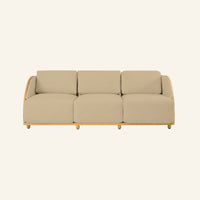 Solis sofa in Camel, front view of the solid teak frame