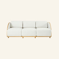 Solis sofa in Canvas, front view of the solid teak frame