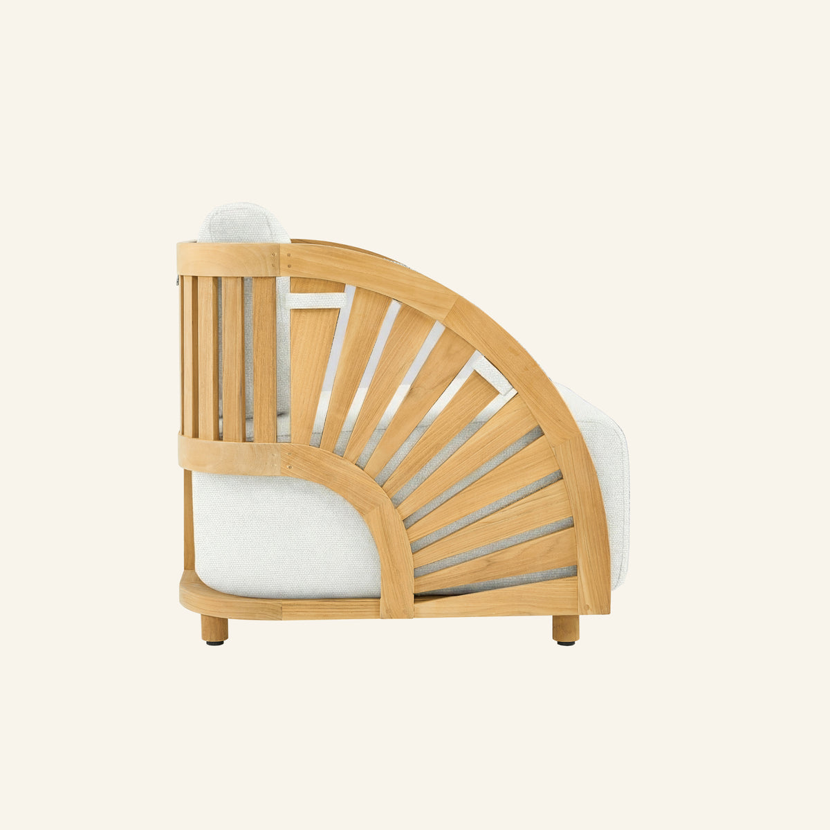 Solis sofa in Canvas, side profile showing solid teak construction