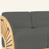 Solis sofa detail in Charcoal, teak grain and joinery