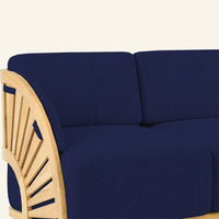 Solis sofa detail in Navy, teak grain and joinery