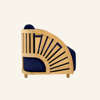 Solis sofa in Navy, side profile showing solid teak construction