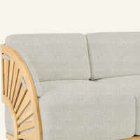 Solis sofa detail in Silver, teak grain and joinery