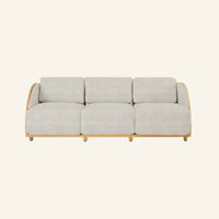 Solis sofa in Silver, front view of the solid teak frame