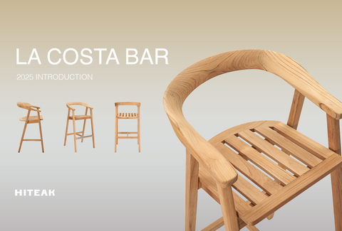 modern teak bar chair with a smoothly curved back and angled back legs