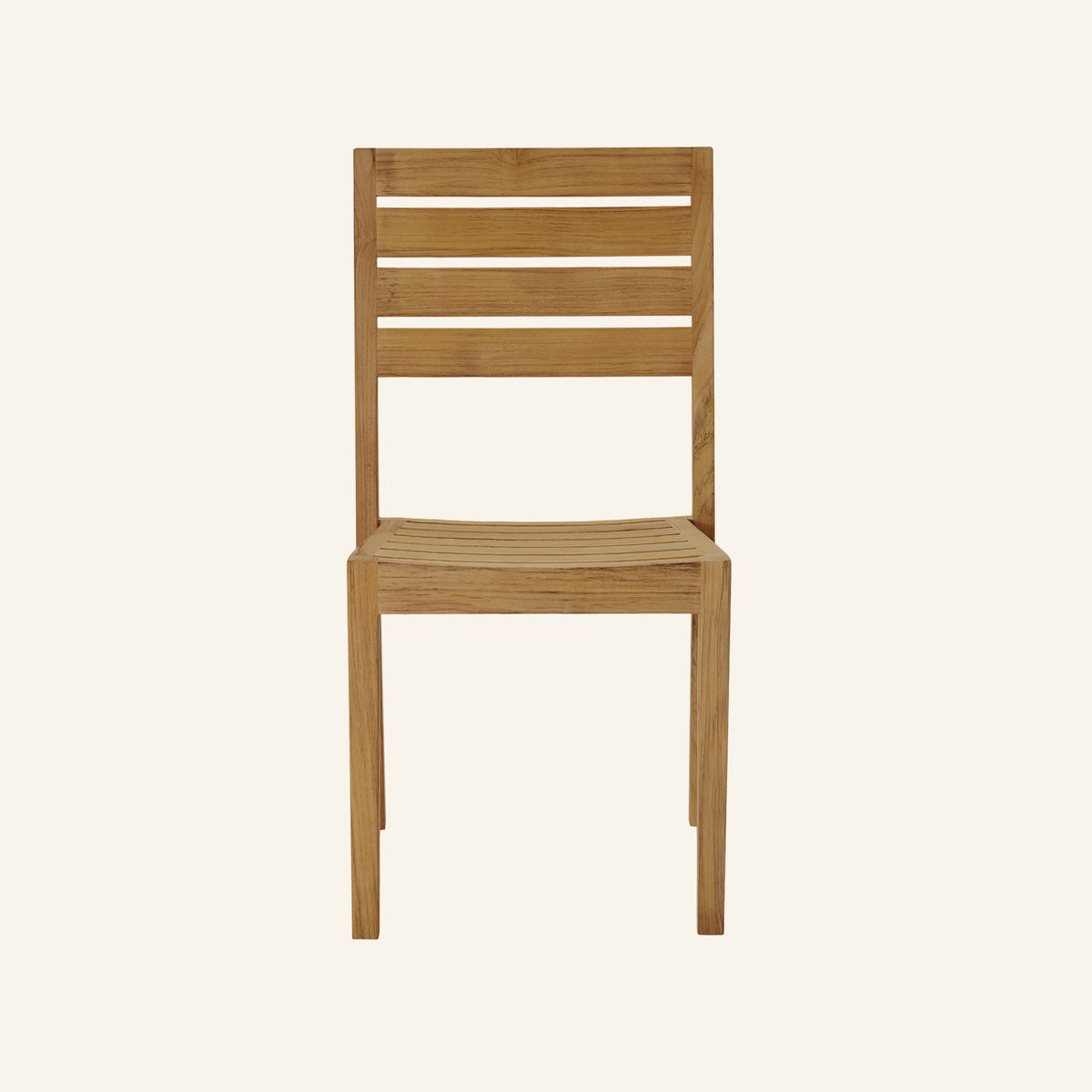 Venice stacking side chair front view, solid teak outdoor dining chair