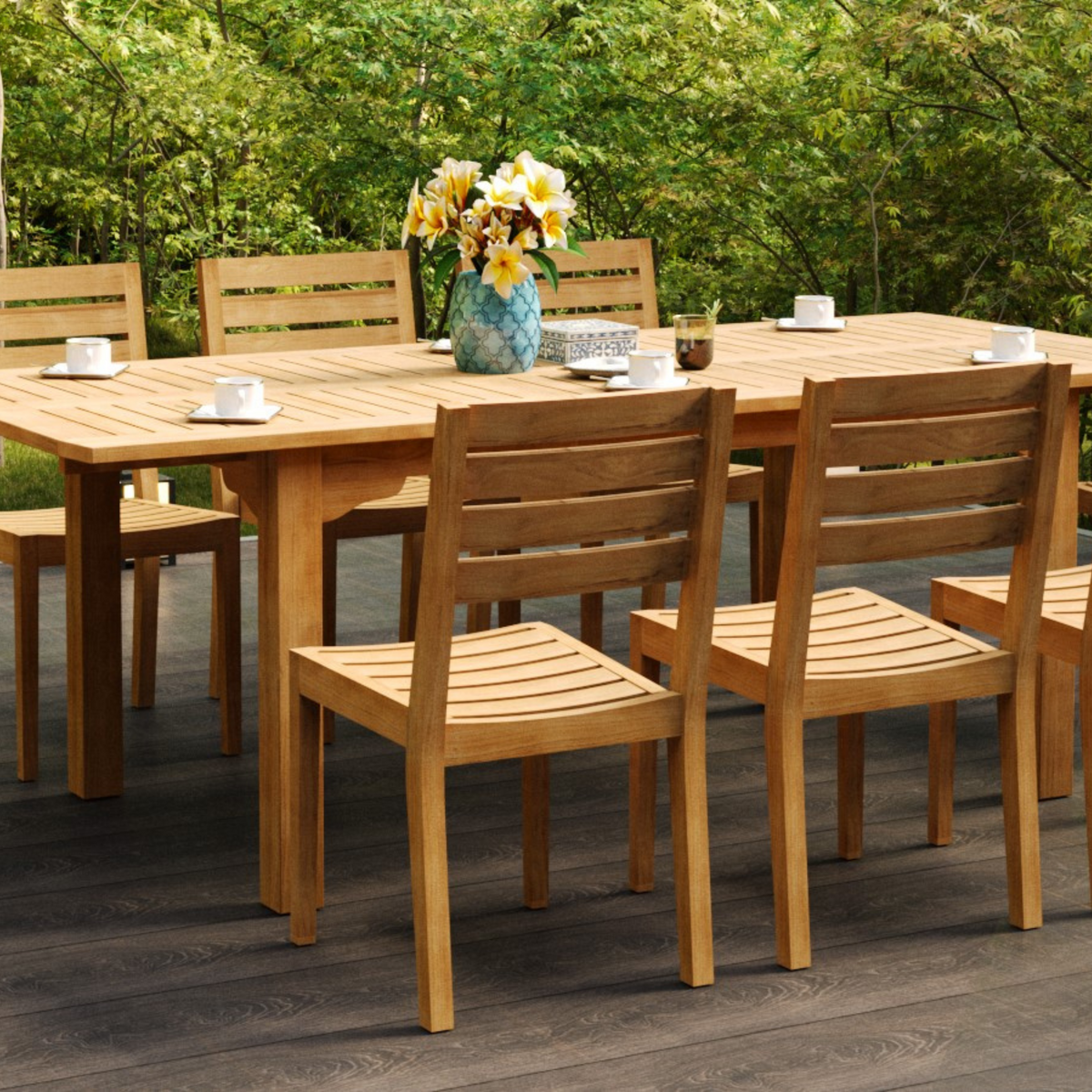 Venice stacking side chair in an outdoor patio setting